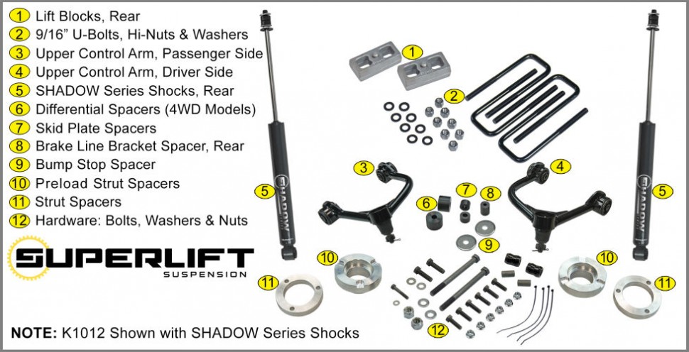 Superlift K1012 Suspension Lift Kit 3" Toyota Tacoma/Tacoma SR 05-22 (Shadow Shocks)