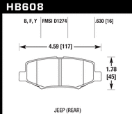 Задние тормозные колодки Jeep Wrangler JK/JL 07-18 Hawk Performance HPS HB608F.630