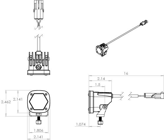 Дополнительная LED фара 2.1x2.1" Work/Scene S1 Baja Designs 380006