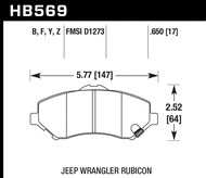 Передние тормозные колодки Jeep Wrangler JL 18-26 Hawk Performance HPS HB569F.650