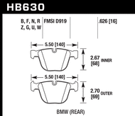 Задні гальмівні колодки BMW X6/X5/5-Series 15-19 Hawk Performance HPS HB630F.626