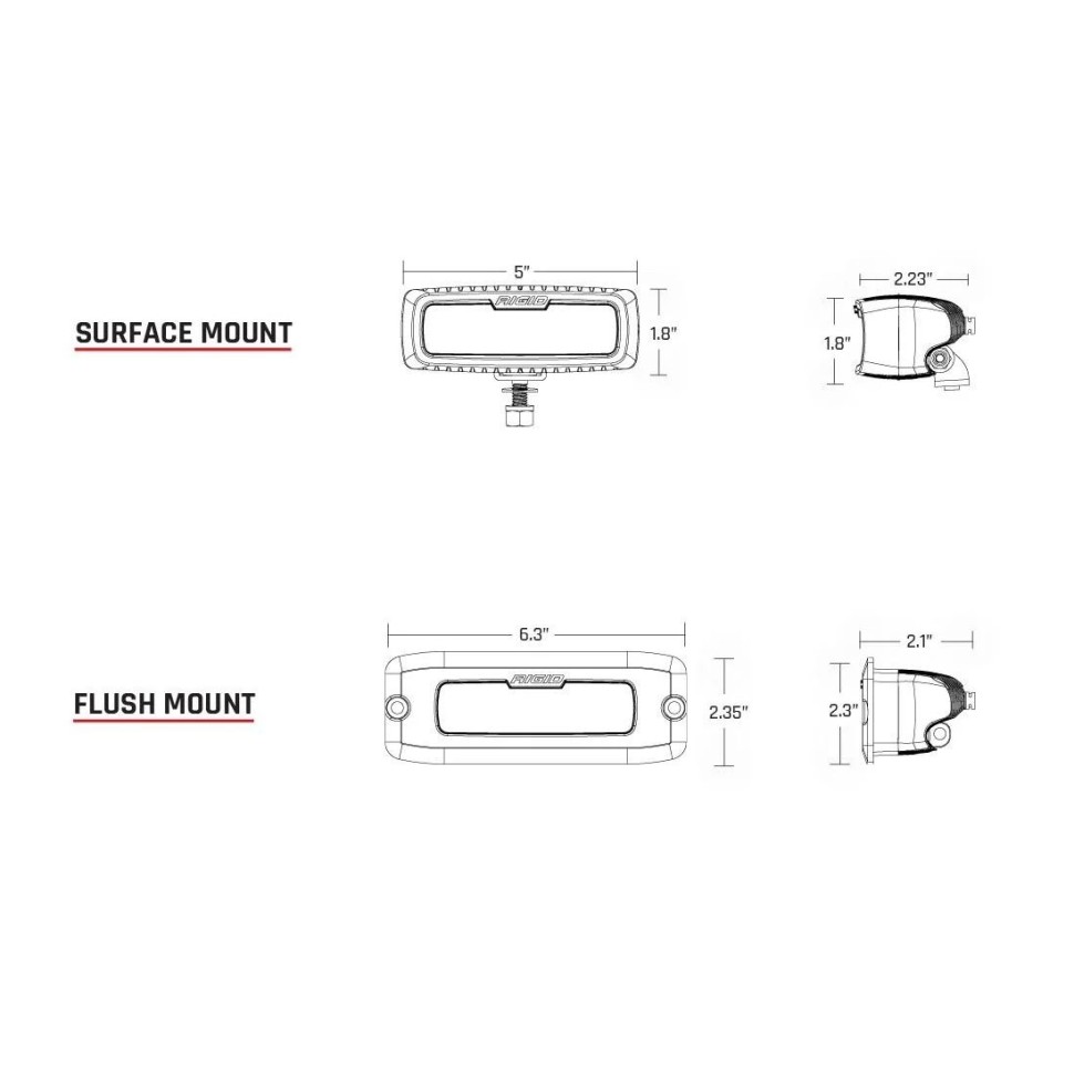 Комплект дополнительных Led фар скрытого монтажа 2x5" Spot SRQ Rigid Industries 925513BLK