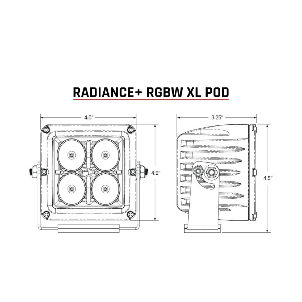 Комплект додаткових Led фар з підсвіткою 4" Spot/Drive Radiance Rigid Industries 322053