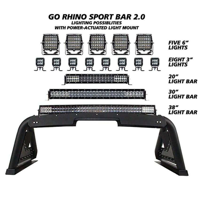 Go Rhino 911610PS Sport Bar 2.0 Chase Rack w/ Power-Actuated Retractable Light Mount Chevrolet Silverado/GMC Sierra 1500 19-23