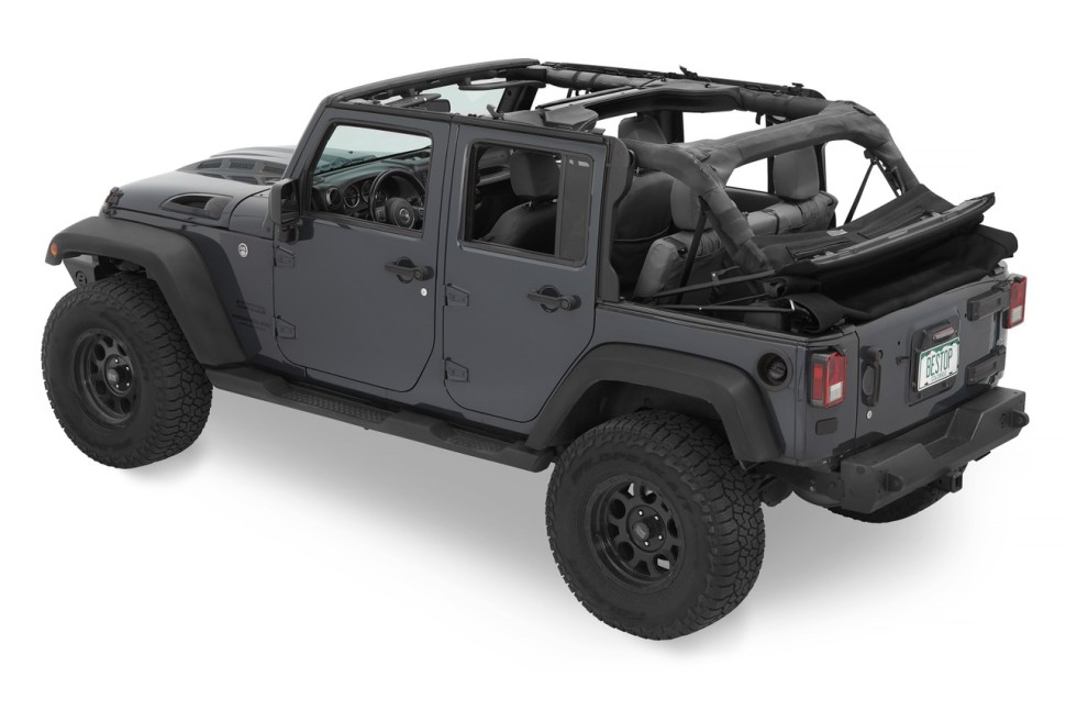 М’який дах Trektop Glide Soft Top Premium Black Twill Jeep Wrangler JK 07-18 4 Door Bestop 5442317