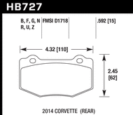 Задні гальмівні колодки Chevrolet Camaro/Corvette 10-18 Hawk Performance HPS HB727F.592